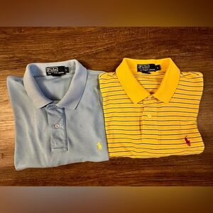 Ralph Lauren Polo‎ Vintage Striped/Solid Polo Shirts Lot Of 2 EUC Large B2